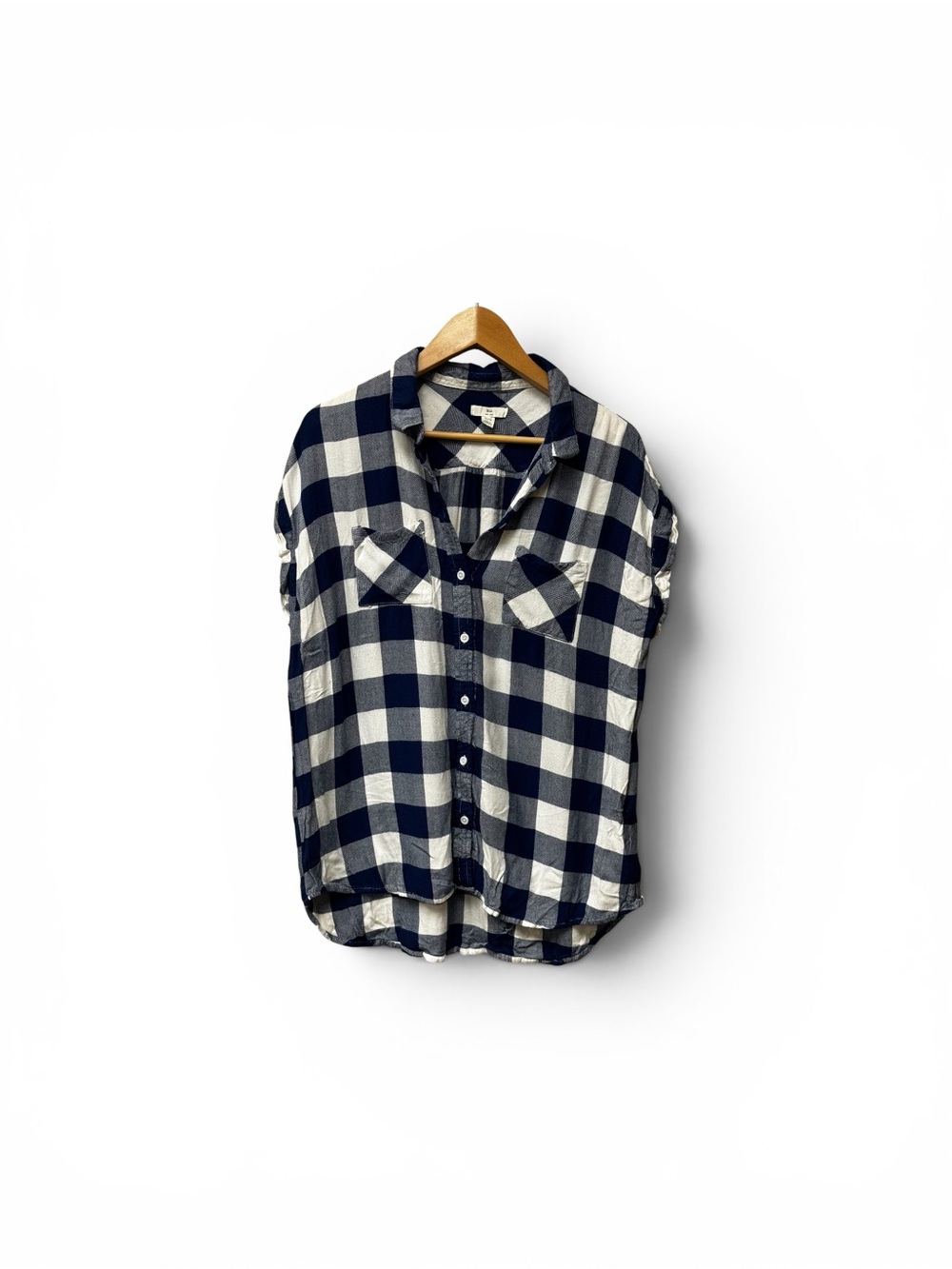 Blue and White Plaid Button-Up Shirt